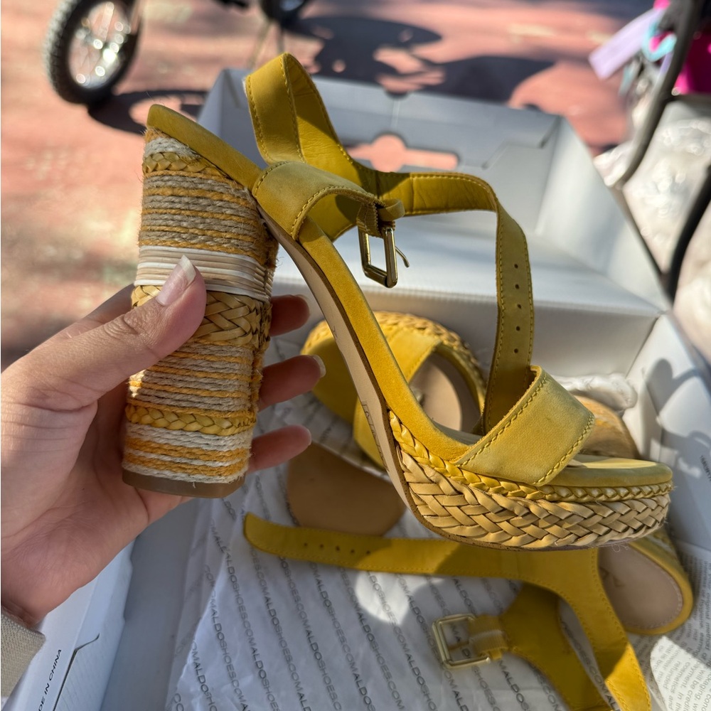 Aldo Mustard Wedge Sandals
